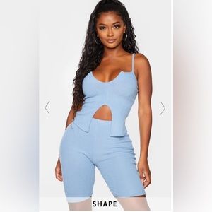 Pretty Little Thing PLT SHAPE STEEL BRUSHED RIB STRAPPY CUT OUT TOP +BIKE SHORTS